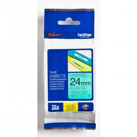 Brother oryginalny taśma do drukarek etykiet, Brother, TZE-751, czarny druk/zielony podkład, laminowane, 8m, 24mm