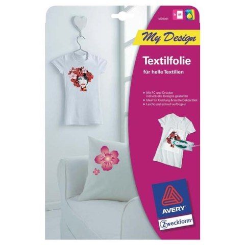 Avery Zweckform, prasowanka papier, do białej koszulki, biały, A4, 5 arkusza, do drukarek atramentowych, O