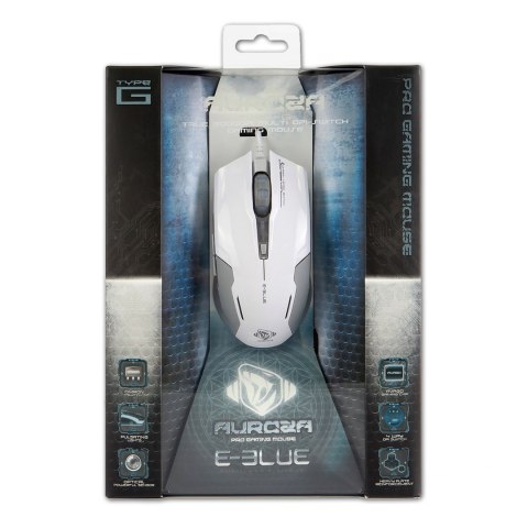 E-Blue Mysz Auroza G, 3000DPI, optyczna, 6kl., 1 scroll, przewodowa USB, biała, do gry