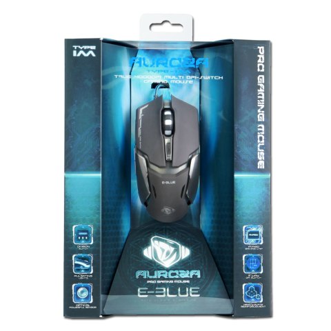 E-Blue Mysz Auroza Type IM, 4000DPI, optyczna, 6kl., 1 scroll, przewodowa USB, czarna, do gry