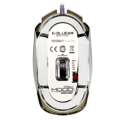 E-Blue Mysz MOOD, 2400DPI, optyczna, 3kl., 1 scroll, przewodowa USB, srebrna, 7 kolorów poświetlenia