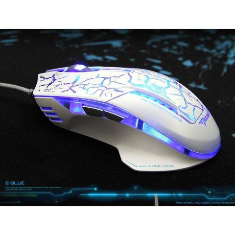 E-Blue Mysz Mazer Pro, 2500DPI, optyczna, 6kl., 1 scroll, przewodowa USB, biało-niebieska, do gry