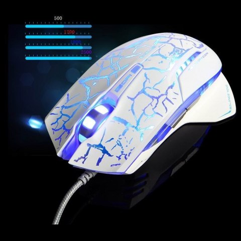 E-Blue Mysz Mazer Pro, 2500DPI, optyczna, 6kl., 1 scroll, przewodowa USB, biało-niebieska, do gry