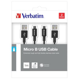 Kabel USB (2.0), USB A M reversible- USB micro M reversible, 1m, reversible, 3 czarny, Verbatim, box, 48874, 2szt, 2x100cm