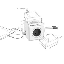 Kabel sieciowy 230V przedłużacz, CEE7 (widelec)-POWERCUBE, 1.5m, EXTENDED USB, czerwony, POWERCUBE, 4 zásuvky, 2xUSB port,dětská