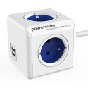 Kabel sieciowy 230V przedłużacz, CEE7 (widelec)-POWERCUBE, 1.5m, EXTENDED USB, niebieski, POWERCUBE, 4 zásuvky, 2xUSB port, děts