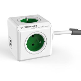 Kabel sieciowy 230V przedłużacz, CEE7 (widelec)-POWERCUBE, 1.5m, EXTENDED USB, zielony, POWERCUBE, 4 zásuvky, 2xUSB port,dětská