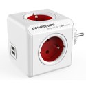 Listwa zasilająca 240V, CEE7 (widelec)-POWERCUBE, 0.1m, ORIGINAL USB, czerwona, POWERCUBE, 4 zásuvky, 2xUSB porty