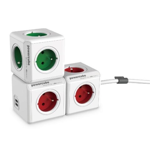 Listwa zasilająca 240V, CEE7 (widelec)-POWERCUBE, 0.1m, ORIGINAL USB, czerwona, POWERCUBE, 4 zásuvky, 2xUSB porty