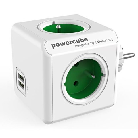 Listwa zasilająca 240V, CEE7 (widelec)-POWERCUBE, 0.1m, ORIGINAL USB, zielona, POWERCUBE, 4 zásuvky, 2xUSB porty