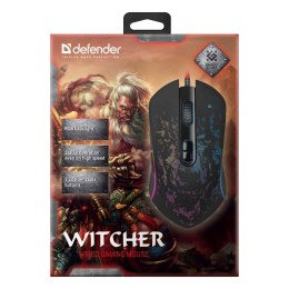 Defender Mysz Witcher GM-990, 3200DPI, optyczna, 7kl., 1 scroll, przewodowa USB, czarna, do gry, RGB