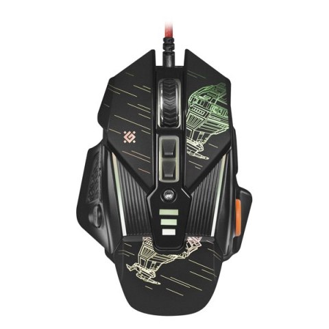 Defender Mysz sTarx GM-390L, 3200DPI, optyczna, 8kl., 1 scroll, przewodowa USB, czarna, gamingowa, edytor makr, ciężarki,, podśw