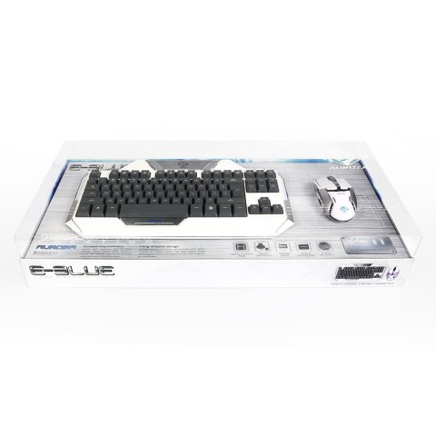 E-BLUE Auroza, Zestaw klawiatur z optyczną mysz do gier, US, do gry, przewodowa (USB), biała