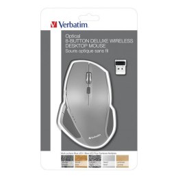 Verbatim Mysz Deluxe, 1600DPI, 2.4 [GHz], optyczna, 8kl., 1 scroll, bezprzewodowa, szara, 2 szt AA