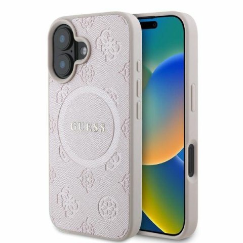 Guess GUHMP16SPSAPSMEP iPhone 16 6.1" różowy/pink hardcase Saffiano Peony Classic Logo MagSafe