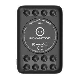 Powerton, powerbank z bezprzewodowym ładowaniem, Li-Pol, 5V, 5000mAh, przyssawki do przytrzymania telefonu, czarna