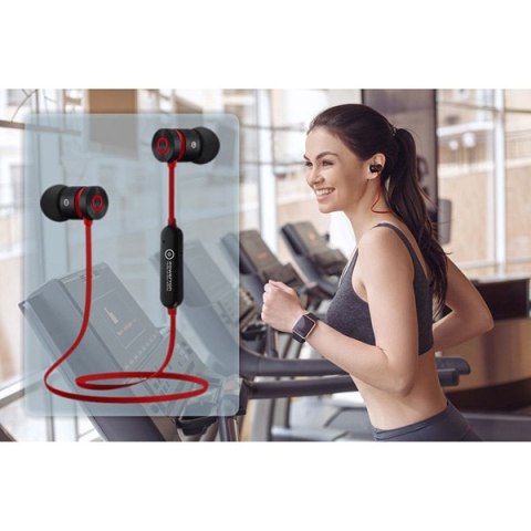 Powerton słuchawki bluetooth W2, s magnetickým uchycením, mikrofon, regulacja głośności, czarno-czerwona, sport typ bluetooth