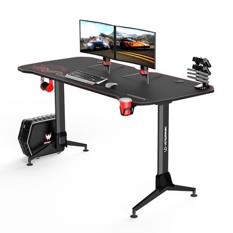 ULTRADESK Biurko dla gracza GRAND RED, 160x70 cm, 70-80 cm, 3 st. regulacji wysokości, XXL podkładka pod mysz, uchwyt na słuchaw