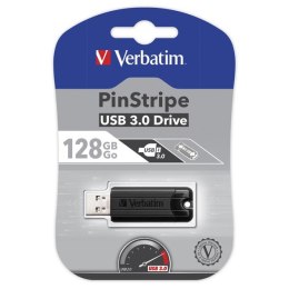 Verbatim USB flash disk, USB 3.0 (3.2 Gen 1), 128GB, PinStripe, Store N Go, czarny, 49319, USB A, z wysuwanym złączem