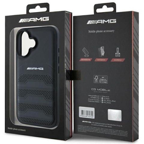 AMG AMHCP16SGSEBK iPhone 16 6.1" czarny/black hardcase Leather Debossed Lines Black Logo