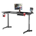 ULTRADESK Biurko dla gracza FRAG - BLACK, 140x66 cm, 76 cm, z XXL podkładką pod mysz, uchwyt na słuchawki i napój
