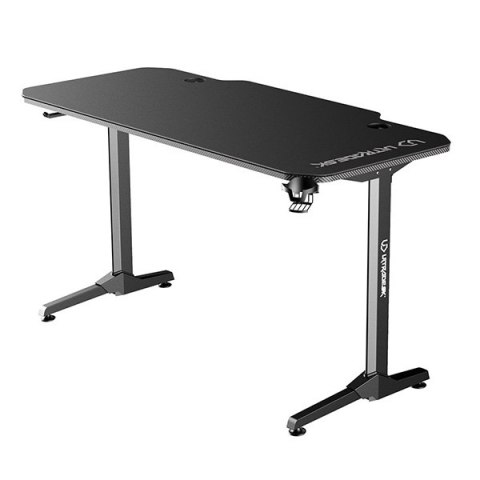 ULTRADESK Biurko dla gracza FRAG - BLACK, 140x66 cm, 76 cm, z XXL podkładką pod mysz, uchwyt na słuchawki i napój