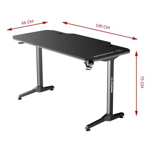 ULTRADESK Biurko dla gracza FRAG - BLACK, 140x66 cm, 76 cm, z XXL podkładką pod mysz, uchwyt na słuchawki i napój