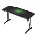 ULTRADESK Biurko dla gracza FRAG - GREEN, 140x66 cm, 76 cm, z XXL podkładką pod mysz, uchwyt na słuchawki i napój