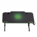 ULTRADESK Biurko dla gracza FRAG - GREEN, 140x66 cm, 76 cm, z XXL podkładką pod mysz, uchwyt na słuchawki i napój