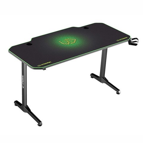 ULTRADESK Biurko dla gracza FRAG - GREEN, 140x66 cm, 76 cm, z XXL podkładką pod mysz, uchwyt na słuchawki i napój