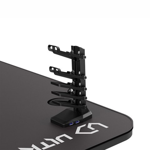 ULTRADESK Biurko dla gracza FRAG - GREEN, 140x66 cm, 76 cm, z XXL podkładką pod mysz, uchwyt na słuchawki i napój