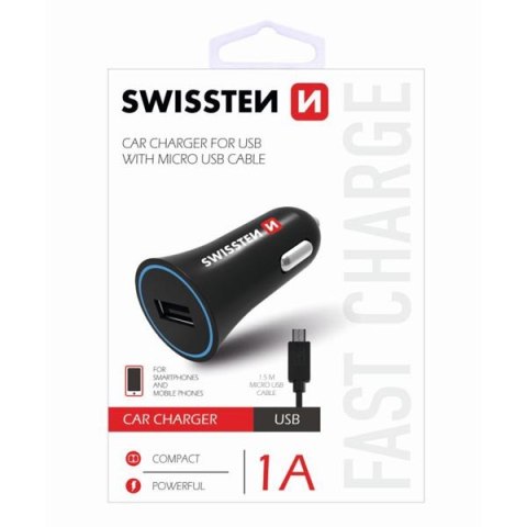 Ładowarka samochodowa, micro USB, 12V, 5V, 1000mA, do ładowania telefonów komórkowych i GPS, czarna, odpinany kabel