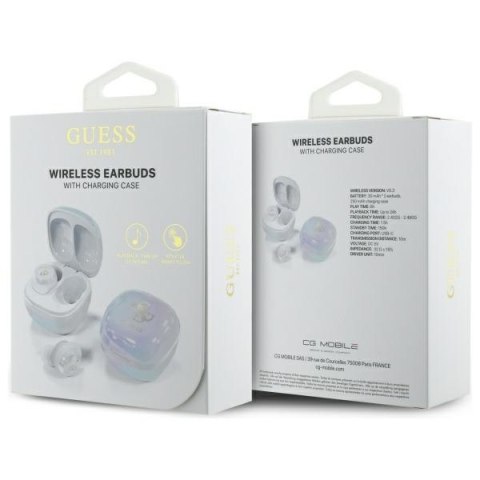 Guess słuchawki Bluetooth GUTWSJ144ESH TWS + stacja dokująca biały/white Iridescent 4G Printed Logo