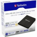 Verbatim Zewnętrzna nagrywarka Slimline Blu-ray Ultra HD 4K + kabel USB-C/USB-A czarny/black 43888