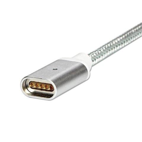 Magnetyczny klabel USB (2.0), USB A M- magnetické koncovky (typ C+lightning+microUSB), 1m, przewód okrągły w oplocie, srebrny
