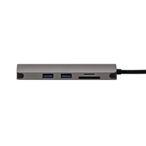 USB (3.1), USB typ C stacja dokująca 7-port, Multi, szary, All New, USB C (PD), 2x USB 3.0, TF, SD, HDMI, RJ45