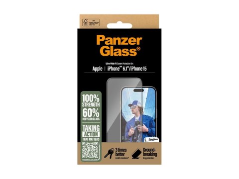 Ochraniacz ekranu PanzerGlass | Apple | iPhone 16/iPhone 15 | Szkło | Przezroczysty | Ultra-Wide Fit