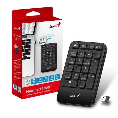 Genius NumPad 1000 COPILOT, klawiatura numeryczna bezprzewodowa, czarna