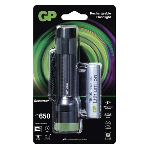 LED Flashlight, Li-Ion 3,7V/2500mAh, metalowy, czarna, 650lm, CR41