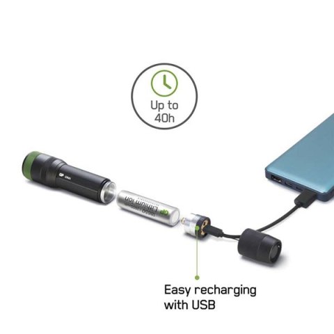 LED Flashlight, Li-Ion 3,7V/2500mAh, metalowy, czarna, 650lm, CR41