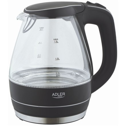 Kettle Adler | Kettle | AD 1224 | Standard | 2000 W | 1.5 L | Glass | 360° rotational base | Black