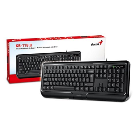 Genius KB-118 II, klawiatura CZ/SK, klasyczna, wodoodporny rodzaj przewodowa (PS/2), czarna