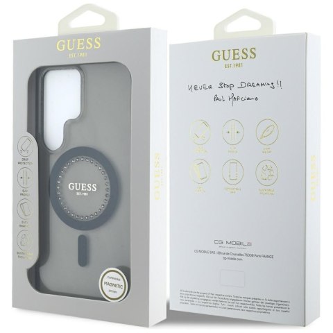 Etui Guess Rhinestones Printed Classic Logo MagSafe Samsung Galaxy S25 Ultra czarny