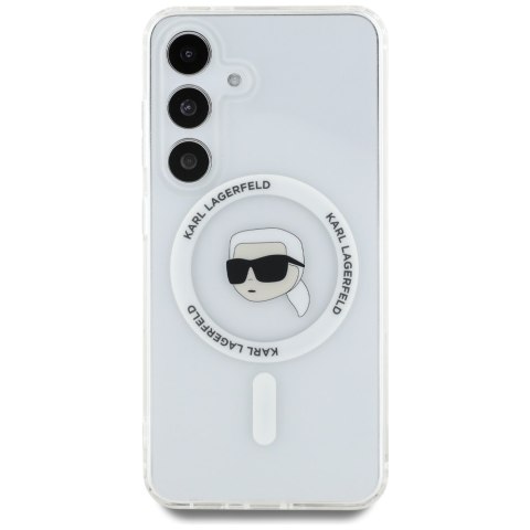 Etui Karl Lagerfeld Button Karl Head Printed Logo MagSafe Samsung Galaxy S25 biały