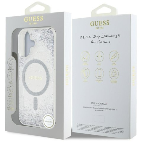 Etui Guess HC Resin Bottom Glitter do iPhone 16 MagSafe srebrny