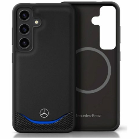 Etui Mercedes Leather Contrasted Blue Horizontal Curve MagSafe do Samsung Galaxy S25 czarny