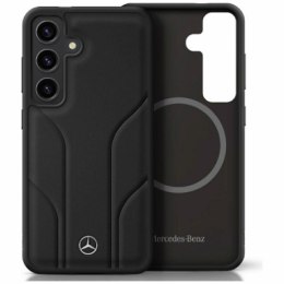 Etui Mercedes Leather Debossed Lines MagSafe do Samsung Galaxy S25 czarny