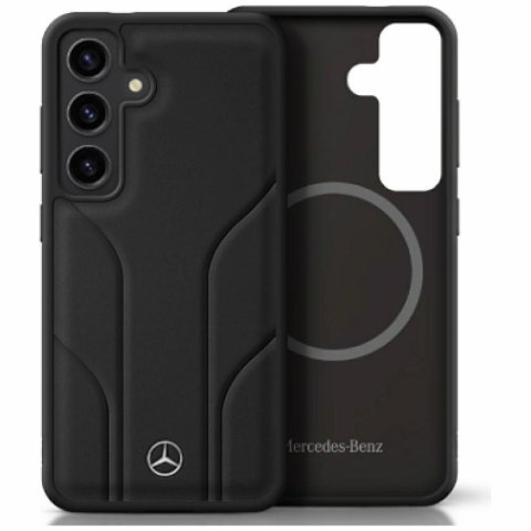 Etui Mercedes Leather Debossed Lines MagSafe do Samsung Galaxy S25 czarny