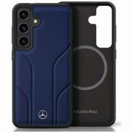 Etui Mercedes Leather Debossed Lines MagSafe do Samsung Galaxy S25 niebieski