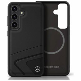 Etui Mercedes Leather Horizontal Debossed Curves MagSafe do Samsung Galaxy S25 czarny